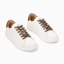 Baskets Steph Blanc Et Marron A Lacets Leopard