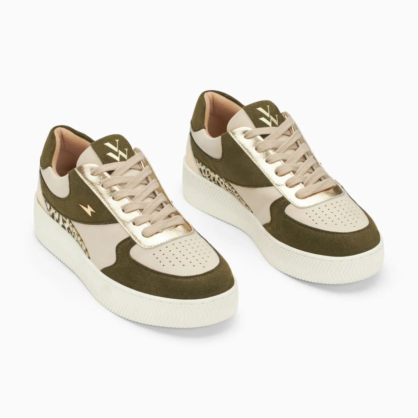 Baskets Theonie Beige Et Kaki A Lacets
