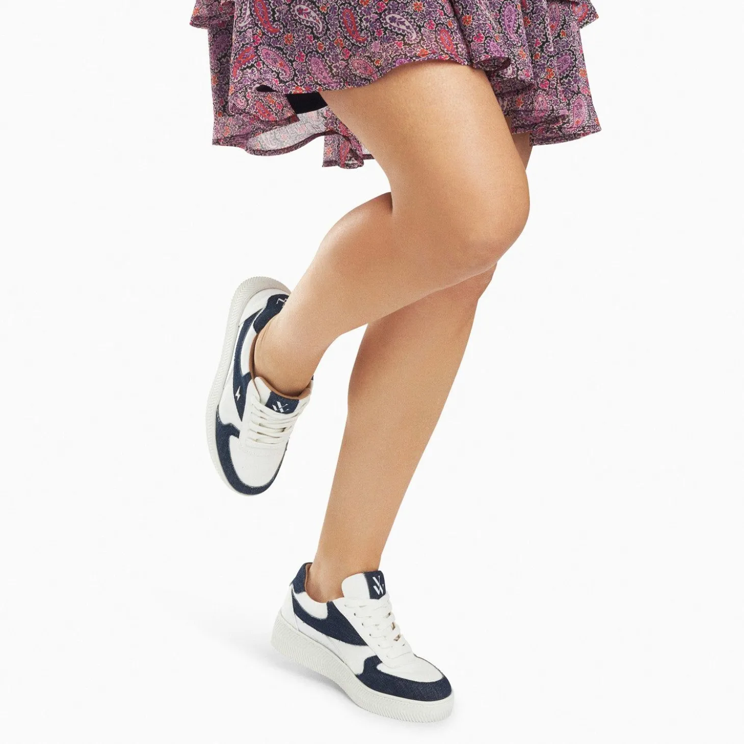 Baskets Theonie Blanc Et Denim A Lacets
