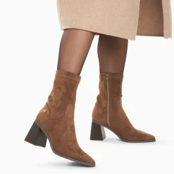 Bottines Chaussettes Alizee Marron A Talon Trapeze