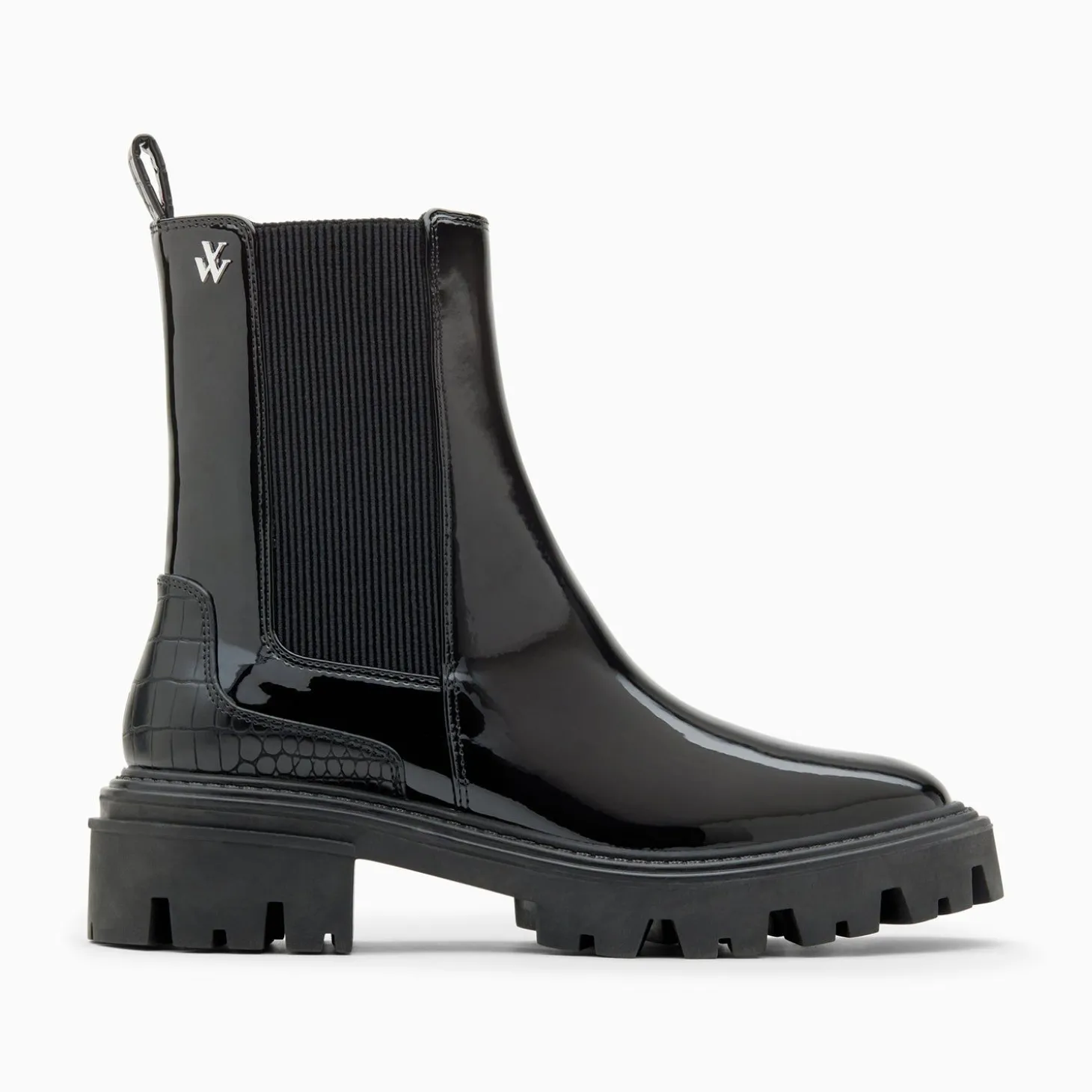 Bottines Chelsea Pamela Noires Vernies A Semelle Crantee