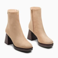 Bottines Marina Beiges A Plateforme Et Talon Bois