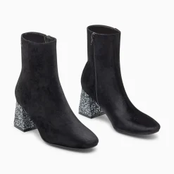 Bottines New York Noires A Talon Paillete Argent