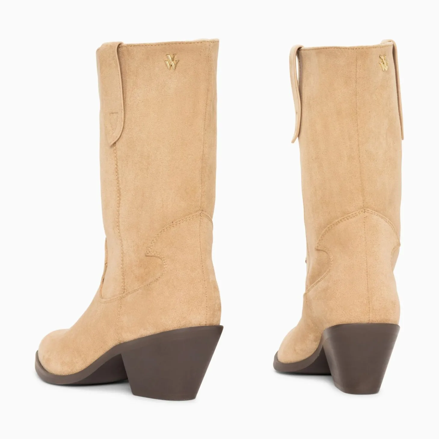Bottines Santiags Beverly Beiges Mi-Mollet