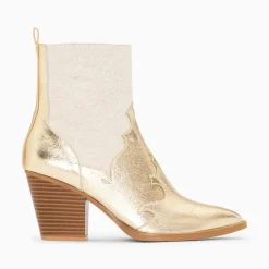 Bottines Santiags Kelsey Bi-Matiere Beige Et Or