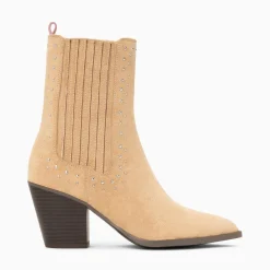 Bottines Santiags Rivoli Montantes Beiges A Clous