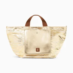 Cabas Roxanna Or Imprime Zebre A Pochette