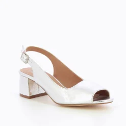 Escarpins Peep-Toe Maureen Effet Craquele Argent