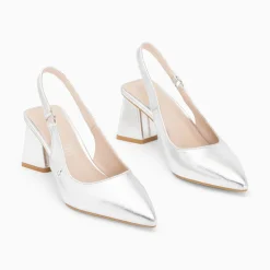 Escarpins Slingback Lara Argent A Bout Pointu