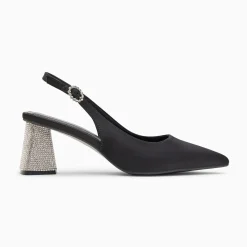 Escarpins Slingback Paris Noirs A Bout Pointu Et Talon Strass