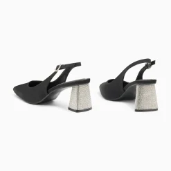 Escarpins Slingback Paris Noirs A Bout Pointu Et Talon Strass