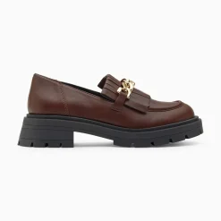 Mocassins Angele Marron A Chaine Or Et Semelle Crantee