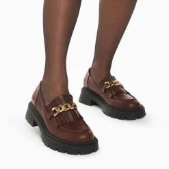 Mocassins Angele Marron A Chaine Or Et Semelle Crantee