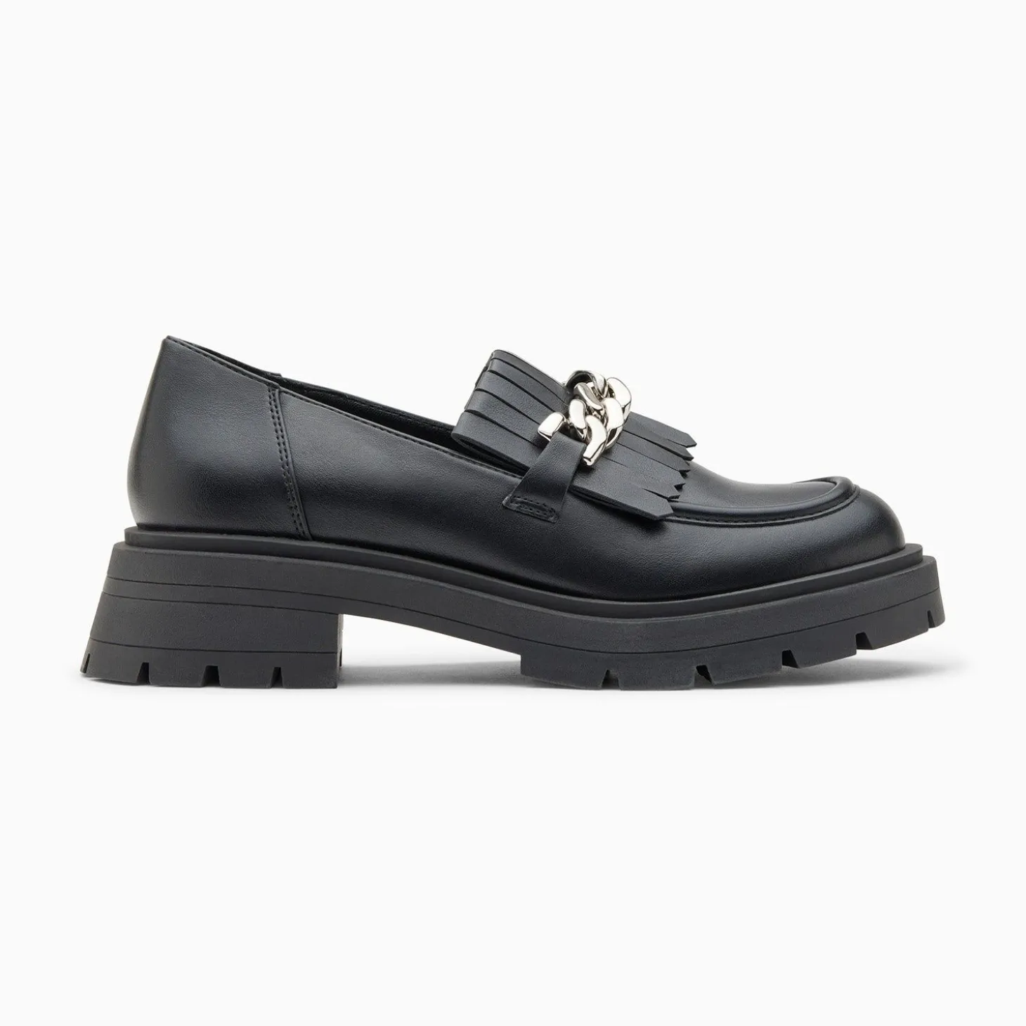 Mocassins Angele Noirs A Chaine Argent Et Semelle Crantee