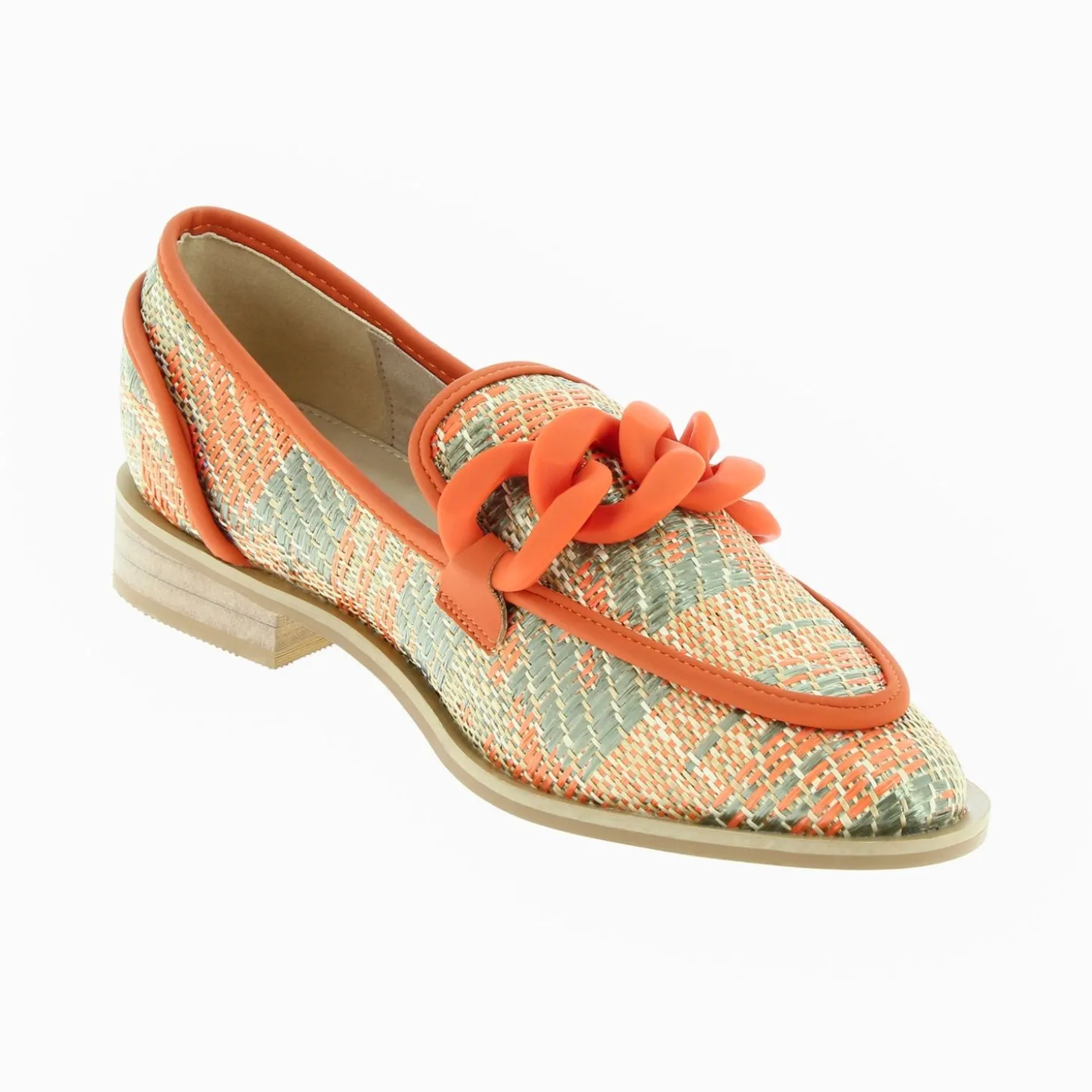 Mocassins Barbara Orange A Chaine Mate