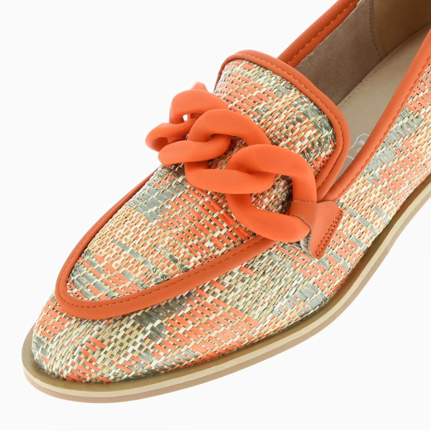 Mocassins Barbara Orange A Chaine Mate