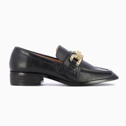 Mocassins Denise Noirs A Chaine Or Multi-Maillons