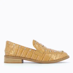 Mocassins Nadege Camel Effet Croco A Clous
