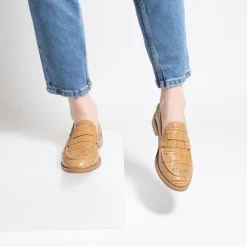 Mocassins Nadege Camel Effet Croco A Clous