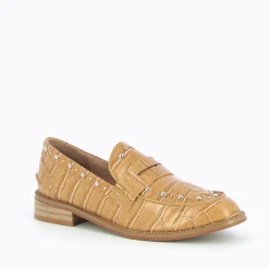 Mocassins Nadege Camel Effet Croco A Clous