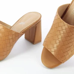 Mules A Talon Melaurie Camel Effet Tresse