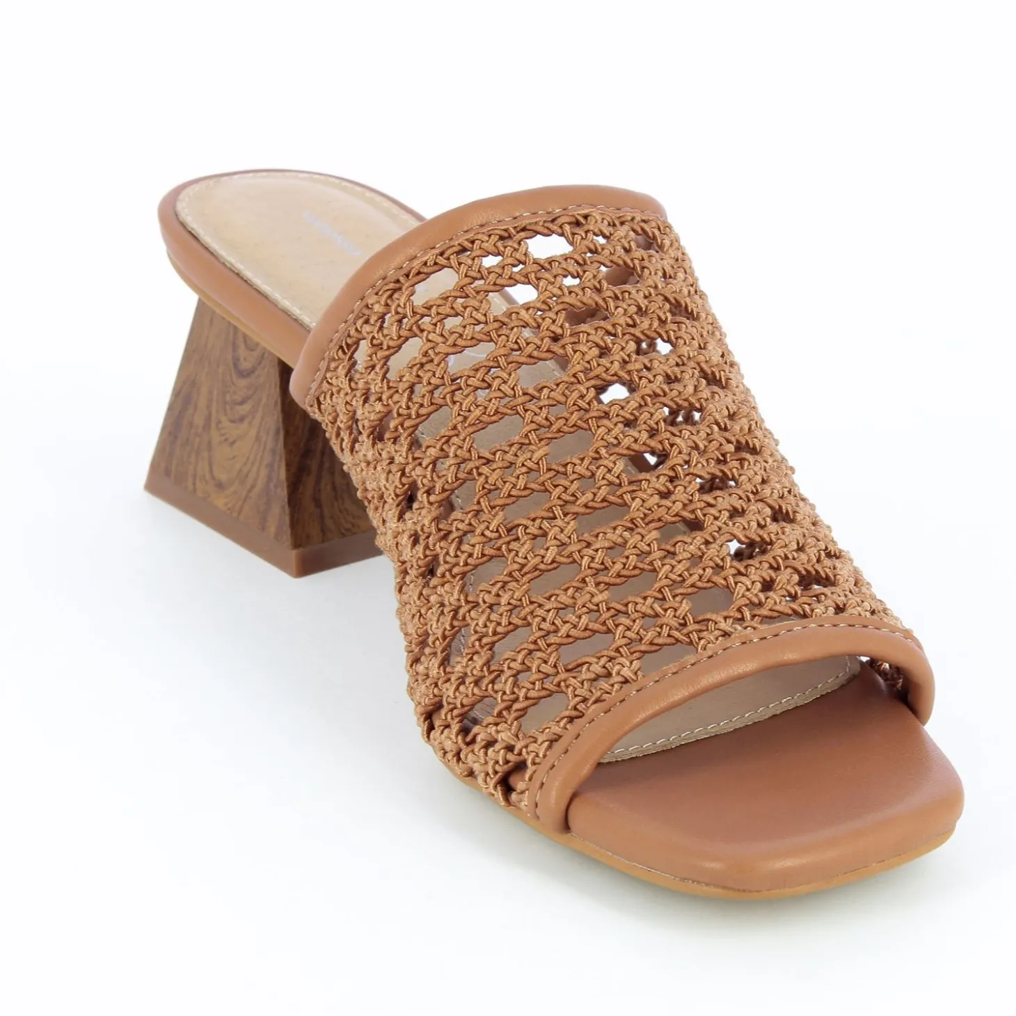 Mules A Talon Sandrine Camel Tressees Facon Cannage