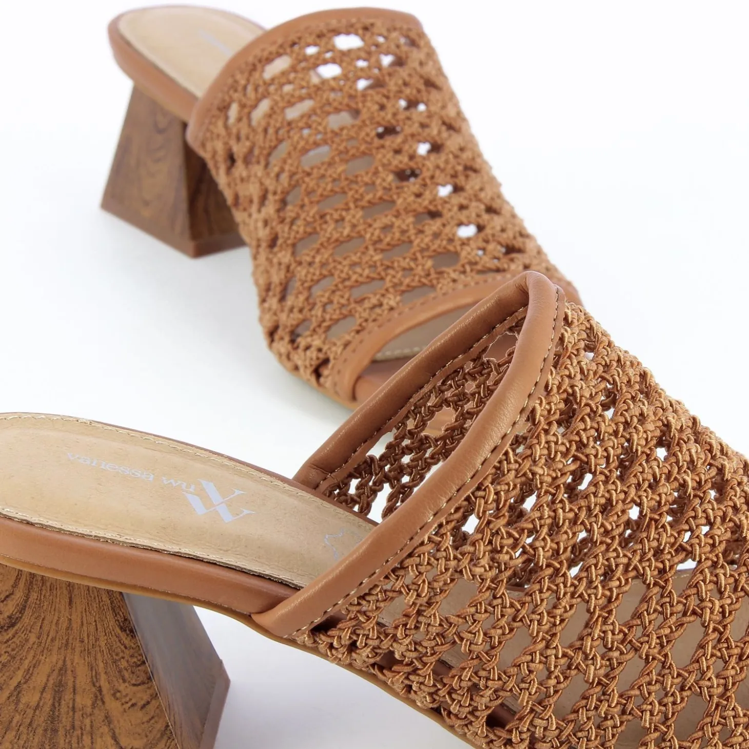 Mules A Talon Sandrine Camel Tressees Facon Cannage