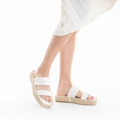 Mules Nala Beige Clair A Plateforme Cordes