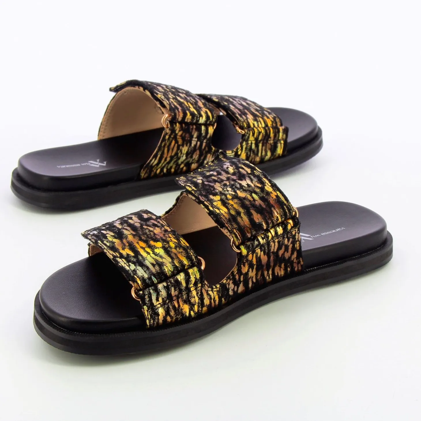 Mules Philippine Noir Et Or A Scratchs