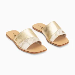 Mules Plates Soeacik Bi-Matiere Or Et Beige