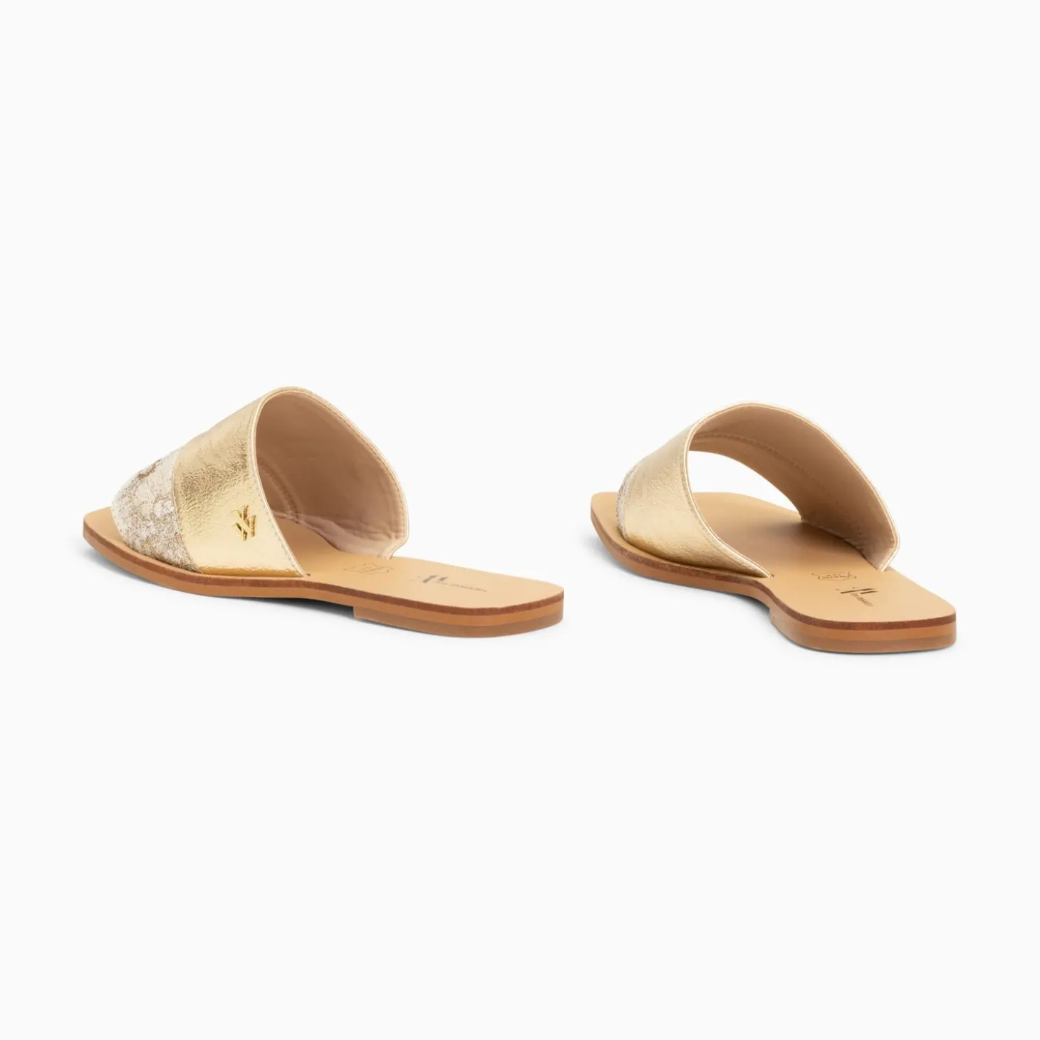 Mules Plates Soeacik Bi-Matiere Or Et Beige