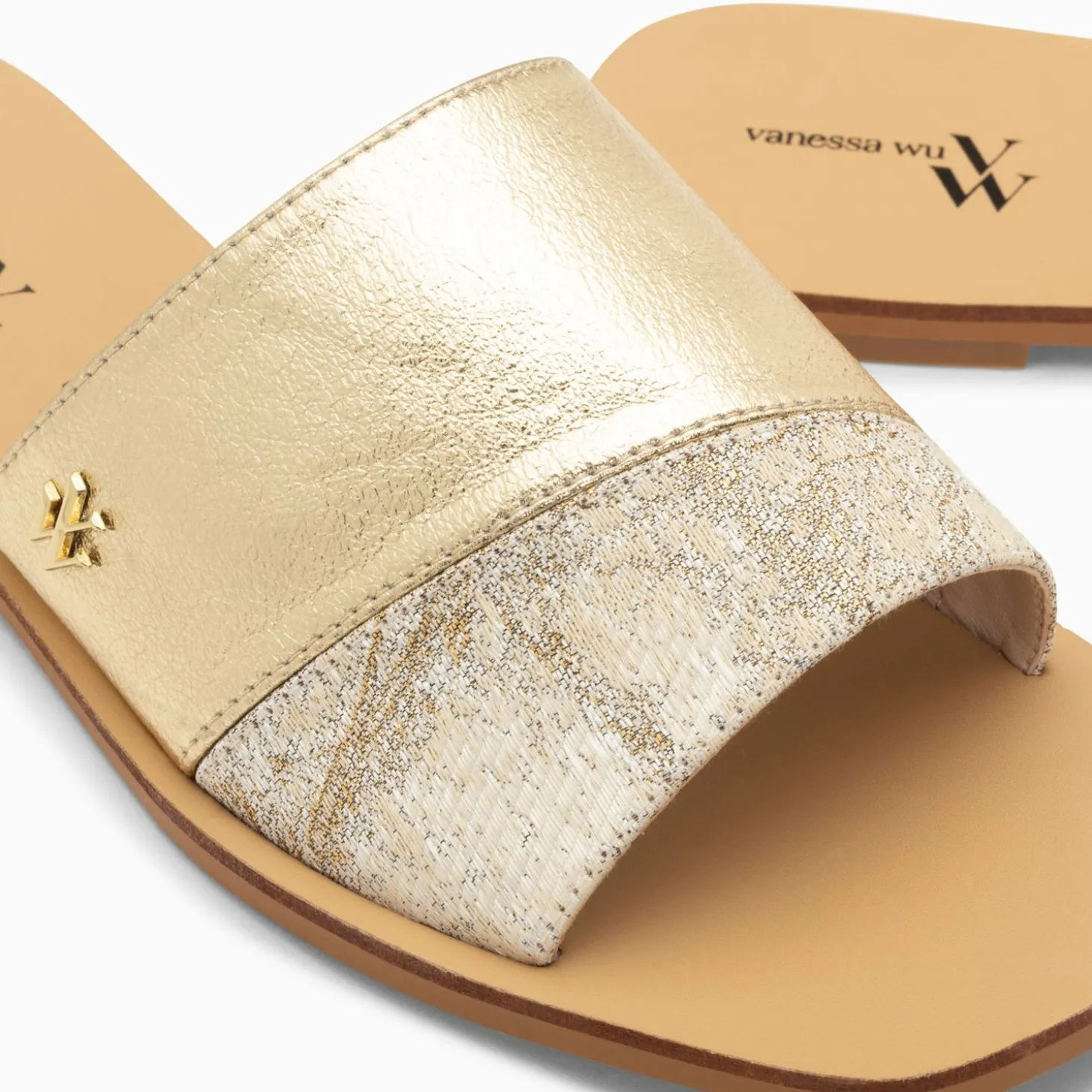 Mules Plates Soeacik Bi-Matiere Or Et Beige