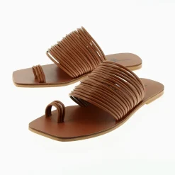 Mules Thea Camel A Multiples Brides Et Passe-Pouce