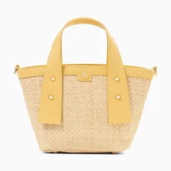 Petit Panier Juliana En Raphia Beige A Details Jaunes