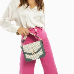 Petit Sac Cartable Karen Vert A Toile Monogramme