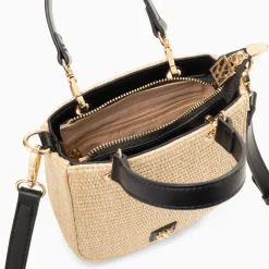 Petit Sac Mounia En Raphia Beige A Details Noirs
