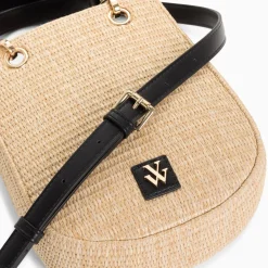 Petit Sac Mounia En Raphia Beige A Details Noirs