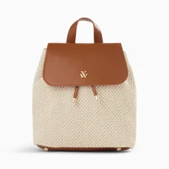 Sac A Dos Myriam En Raphia Ecru Et Camel
