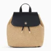 Sac A Dos Myriam En Raphia Beige Et Noir