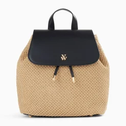 Sac A Dos Myriam En Raphia Beige Et Noir