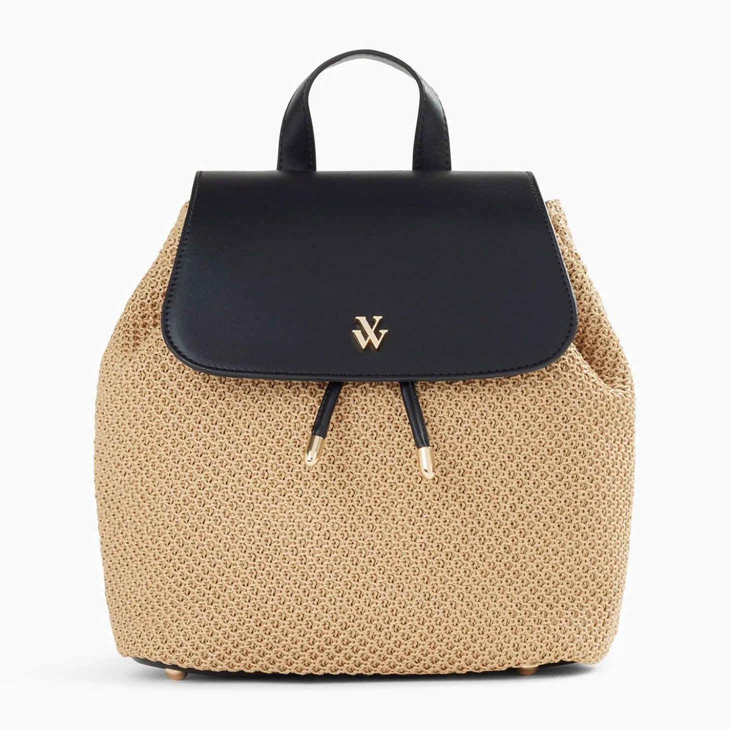 Sac A Dos Myriam En Raphia Beige Et Noir