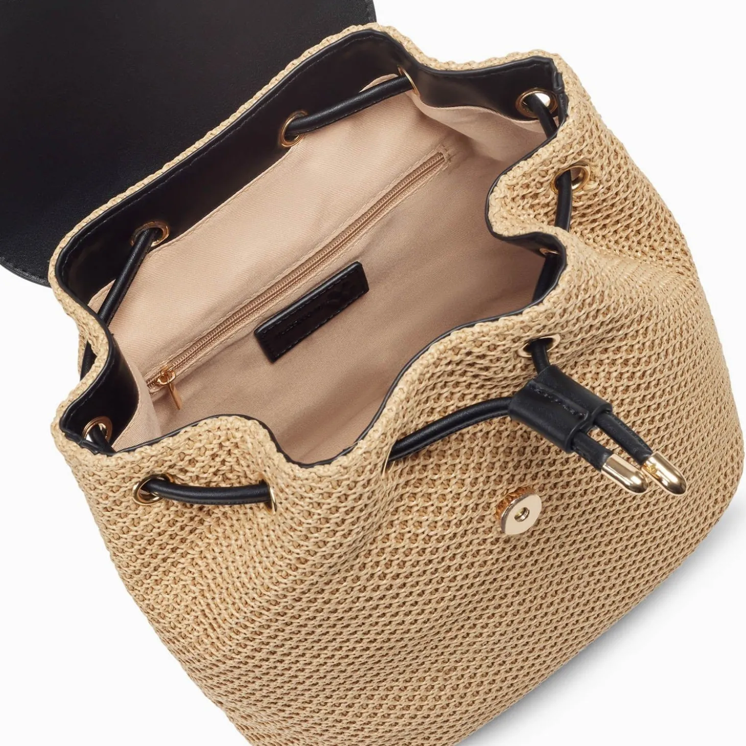 Sac A Dos Myriam En Raphia Beige Et Noir