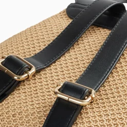 Sac A Dos Myriam En Raphia Beige Et Noir