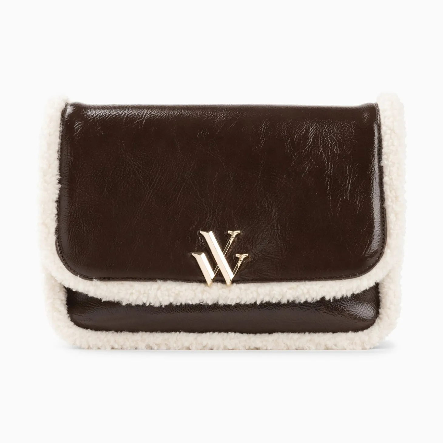 Sac Bandouliere Bertina Marron A Rabat Et Faux Shearling