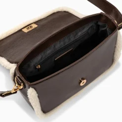 Sac Bandouliere Bertina Marron A Rabat Et Faux Shearling