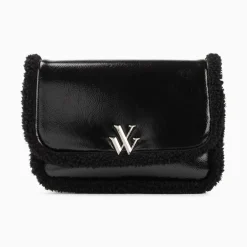 Sac Bandouliere Bertina Noir A Rabat Et Faux Shearling