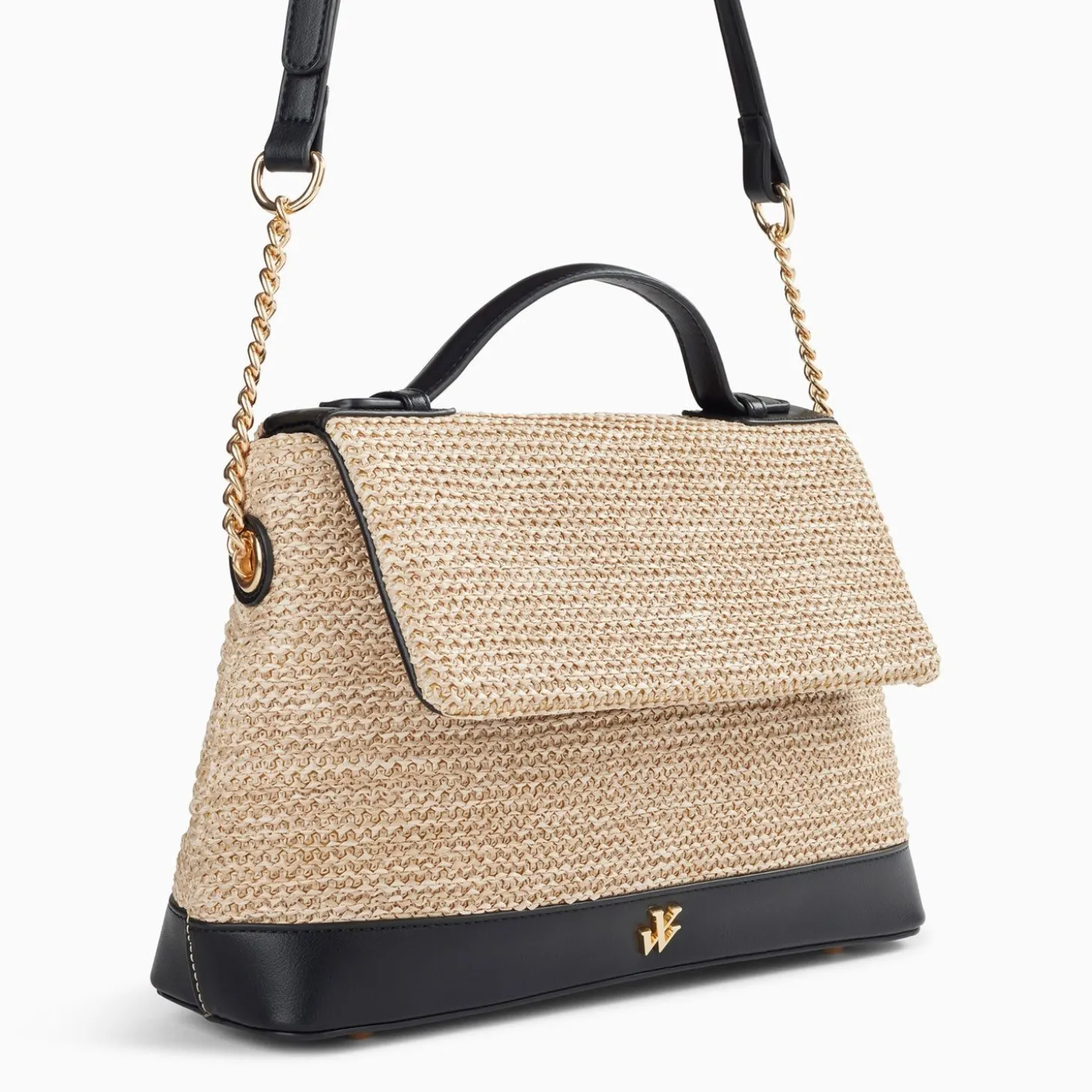 Sac Cartable Lisa En Raphia Beige A Details Noirs