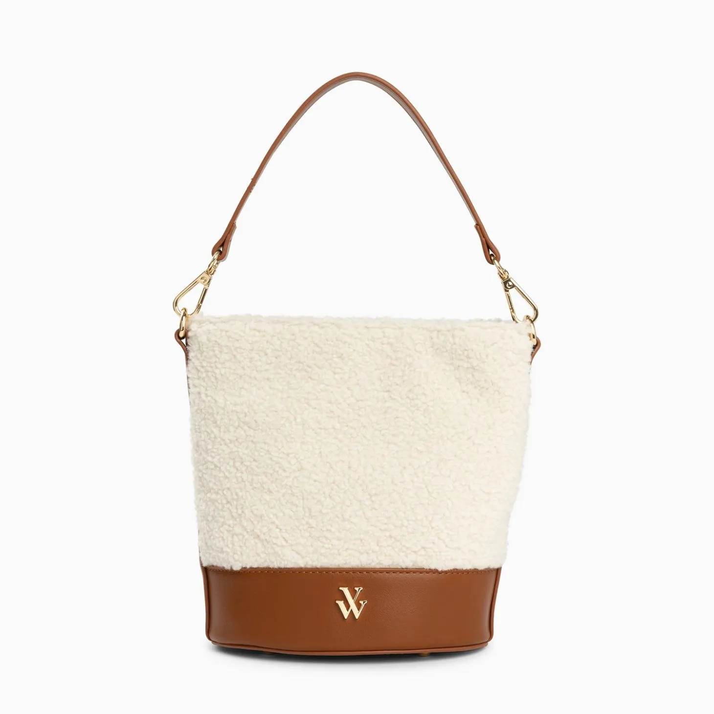 Sac Seau Milou Ivoire Et Camel En Faux Shearling