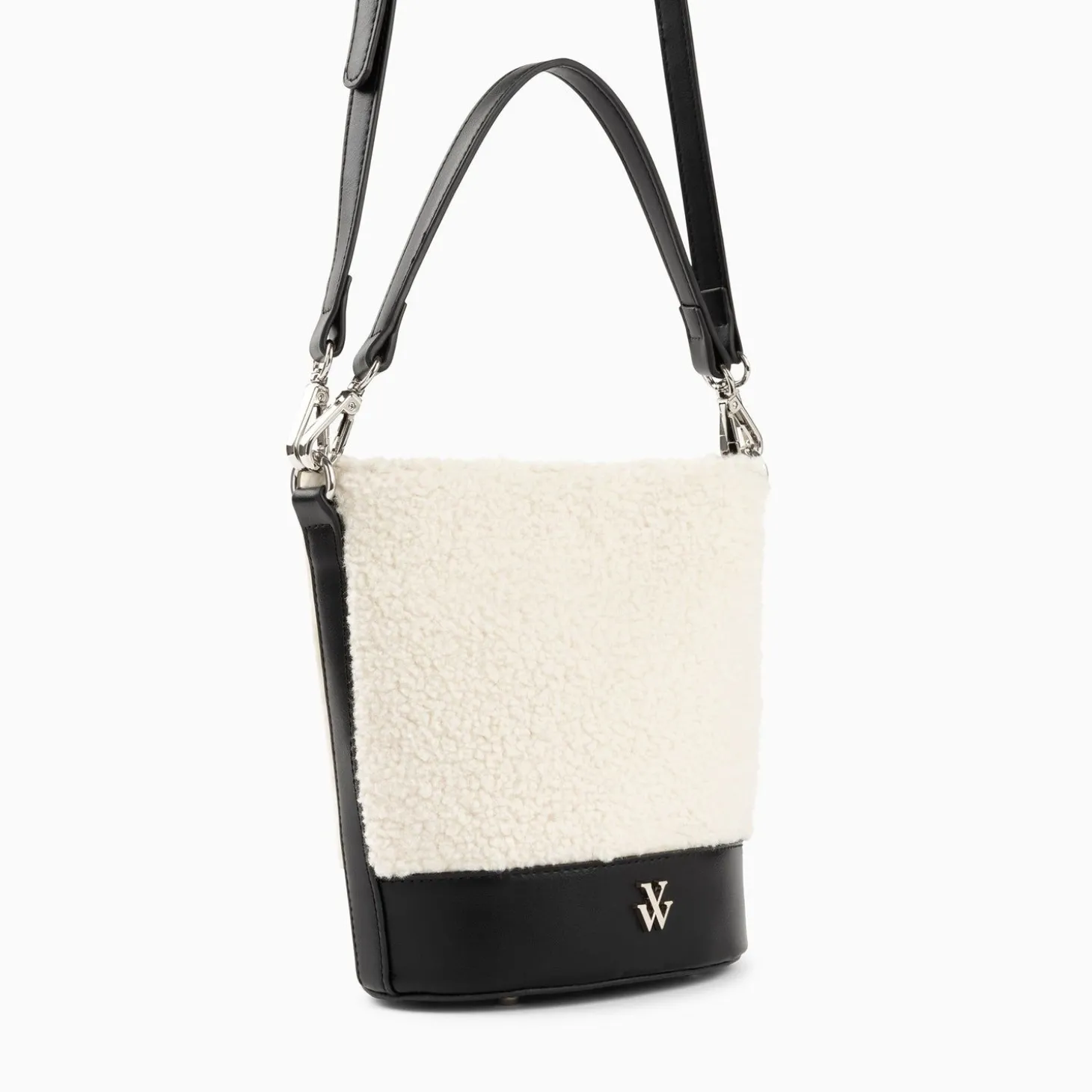 Sac Seau Milou Ivoire Et Noir En Faux Shearling