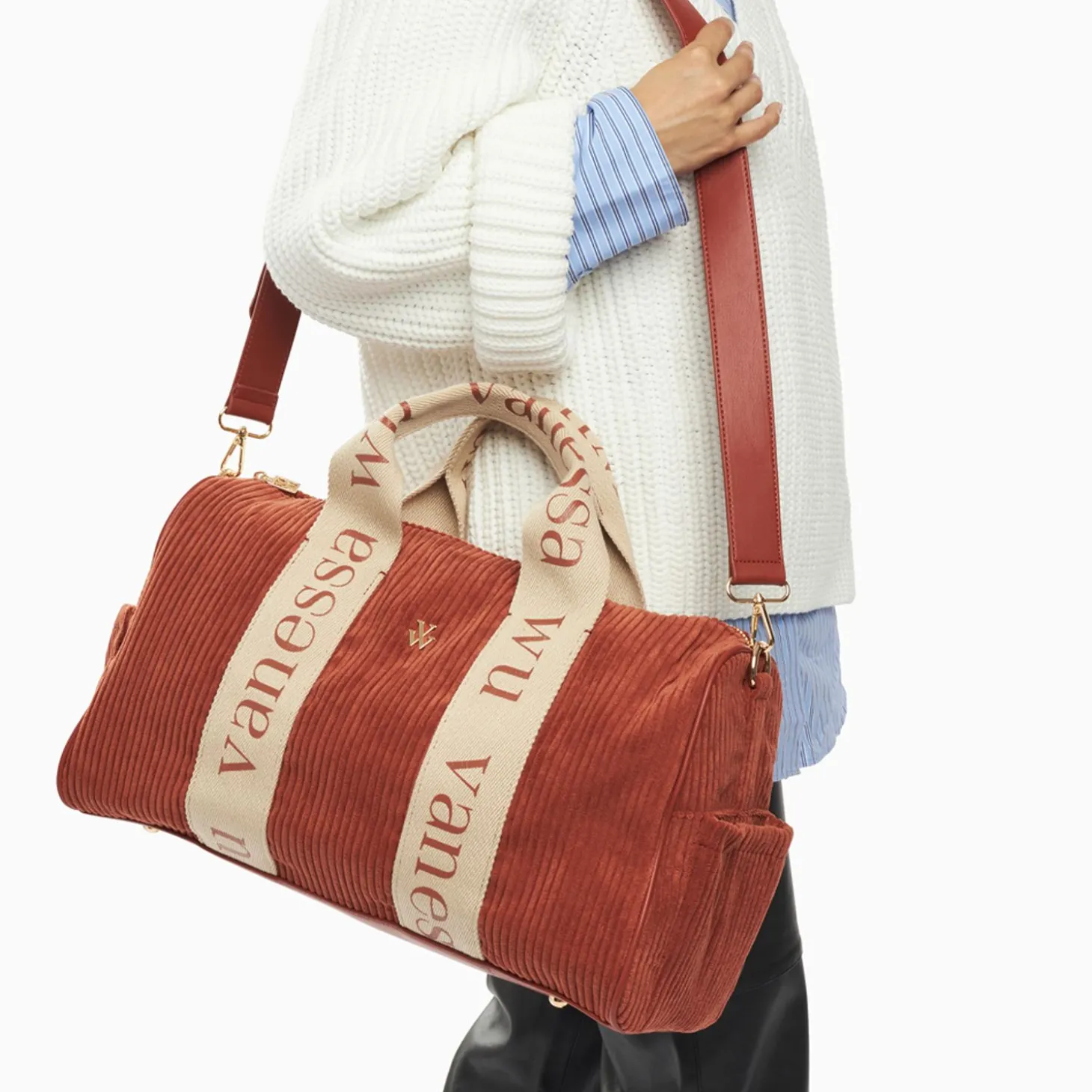Sac Week-End Adrienne Brique En Velours Cotele